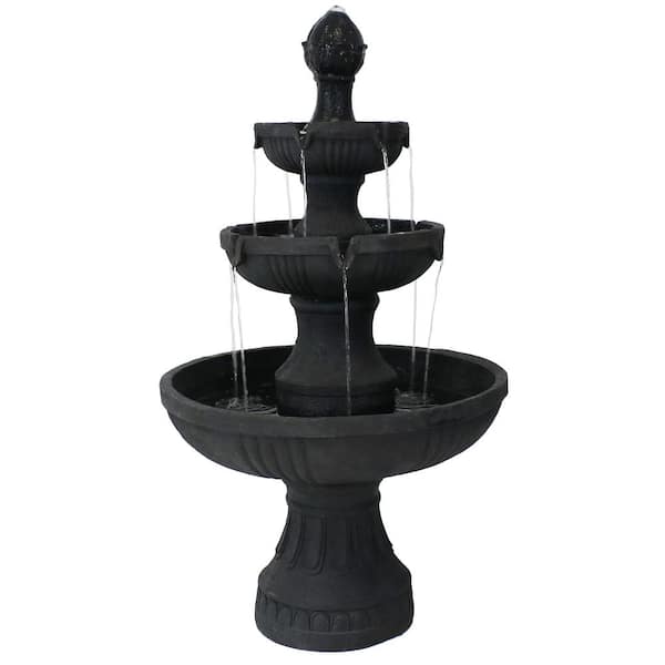 Sunnydaze Decor 43 in. 3-Tiered Flower Blossom Electric Fountain in Black