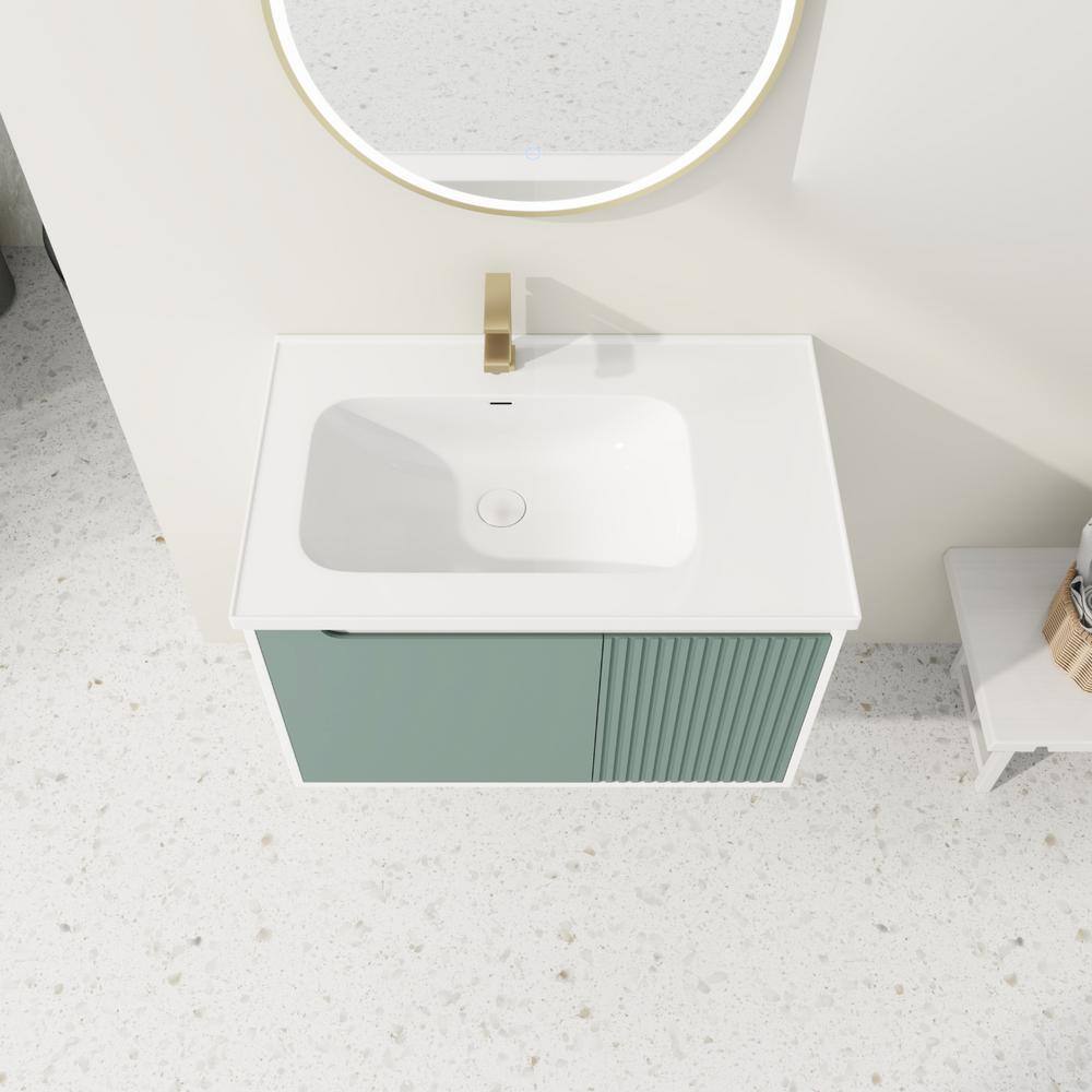 Mint Green Plywood Floating Single Sink Vanity with White Ceramic Top