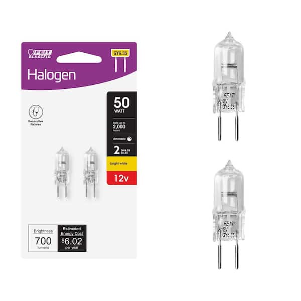 50-Watt T4 Dimmable GY6. 35 Halogen 2800K (2-Pack) Bright White BI-Pin Base Decorative 12-Volt Light Bulb