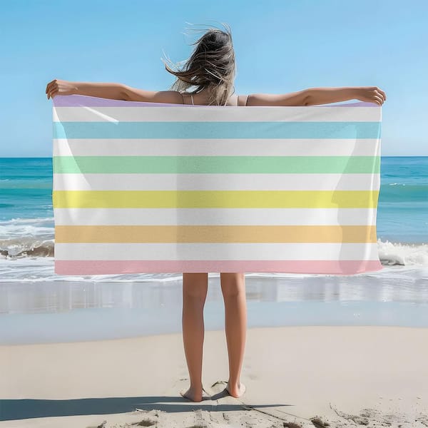 Unicorn Color Microfiber Cabana Stripe Beach Towel 30 in. x 60 in.