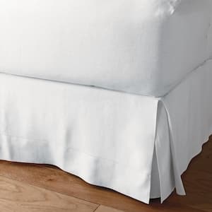 Solid Washed 14 in. White Linen Twin Bed Skirt