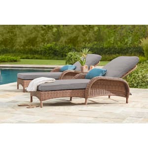 Beacon Park Brown Wicker Outdoor Patio Chaise Lounge with CushionGuard Stone Gray Cushions