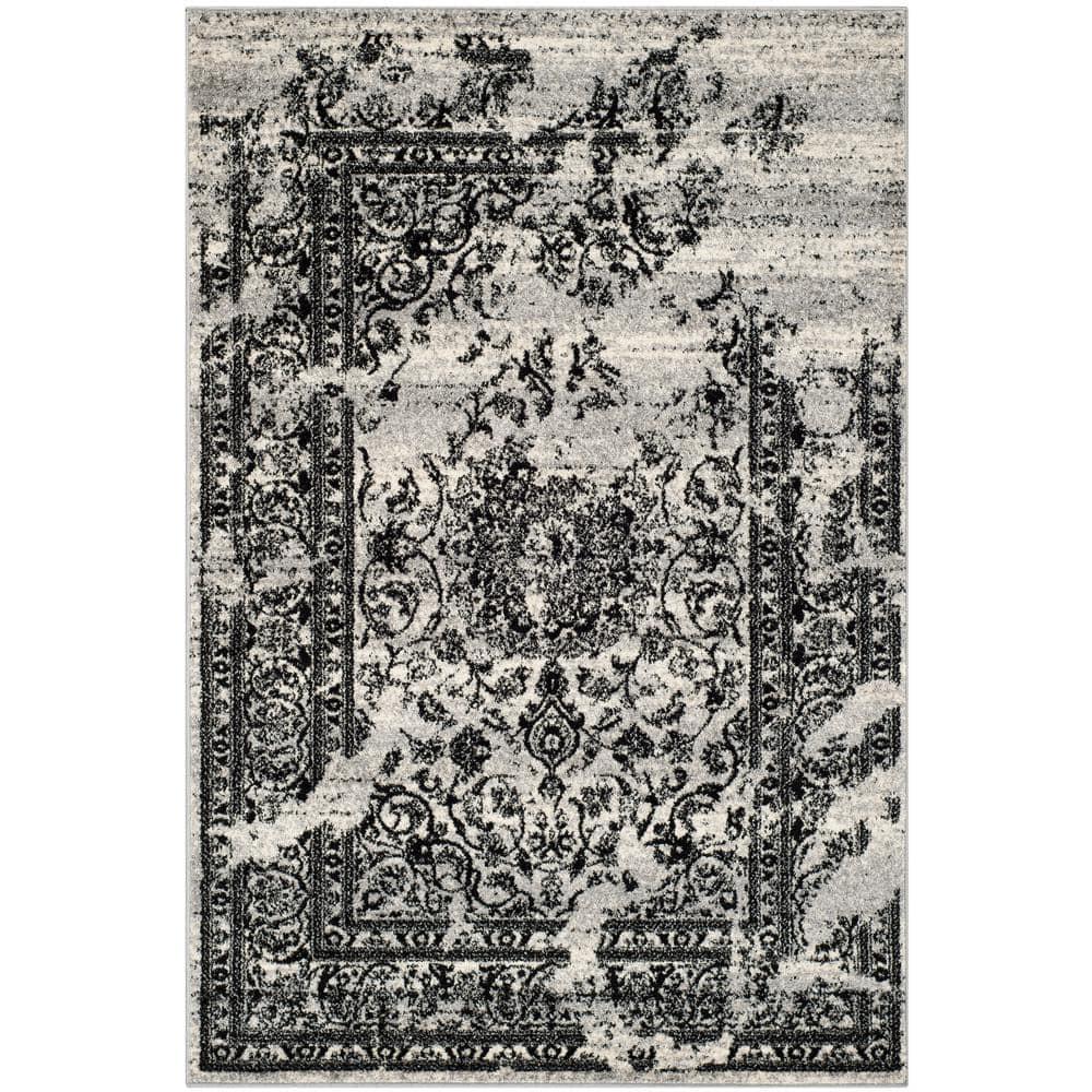 Adirondack Silver/Black 5 ft. x 8 ft. Border Floral Area Rug price history on PriceWatchPro