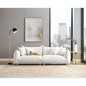 Chris 88.9 in. W Round Arm Sherpa Fabric Modern Design 3-Seat Straight Sofa with Metal Chrome Legs in White