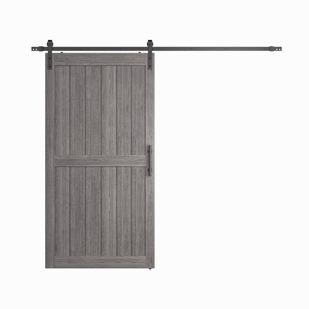 42 in. x 84 in. Gray MDF Sliding Barn Door with Hardware Kit, Covered with 