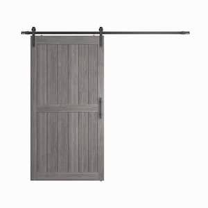 42 in. x 84 in. Gray MDF Sliding Barn Door with Hardware Kit, Covered with Water-Proof PVC Surface, H-Frame