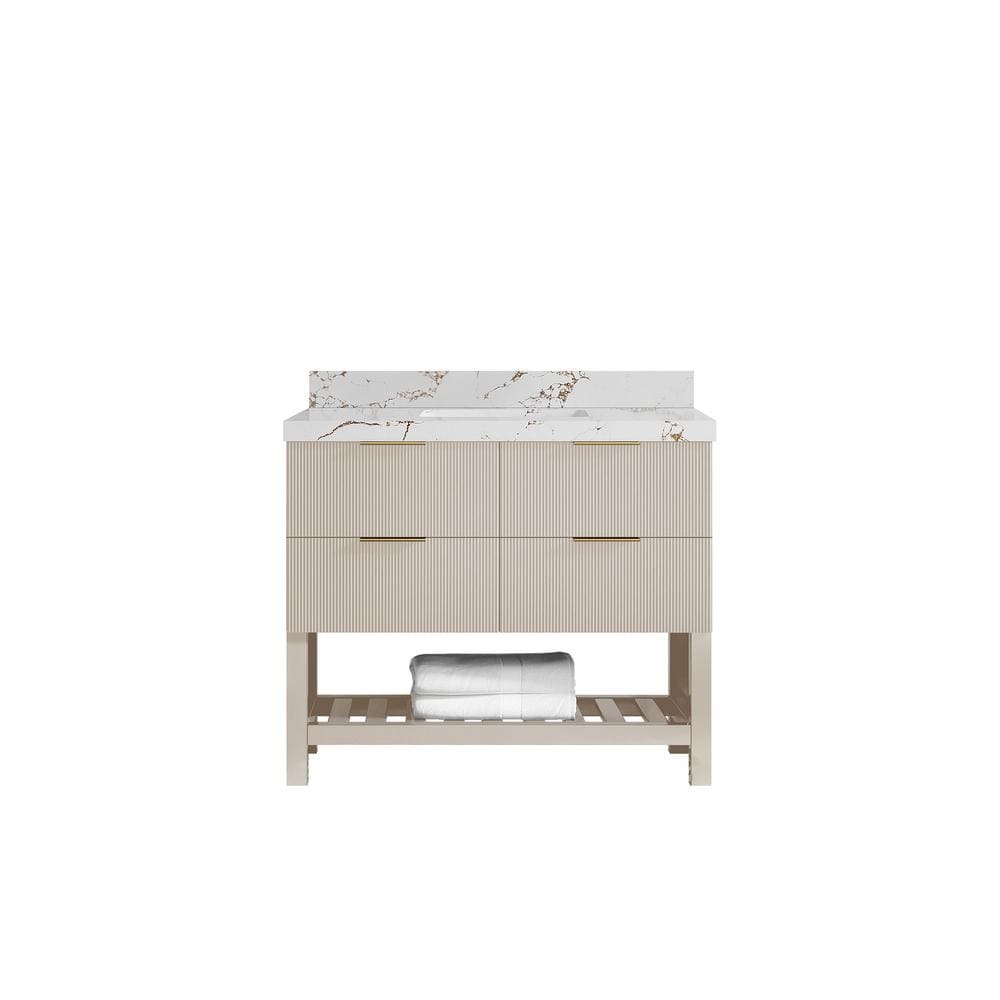 Catalina 42 in. Single Sink Freestanding Fine Grain Bath Vanity with Viola Brown Quartz Top Unassembled price history on PriceWatchPro