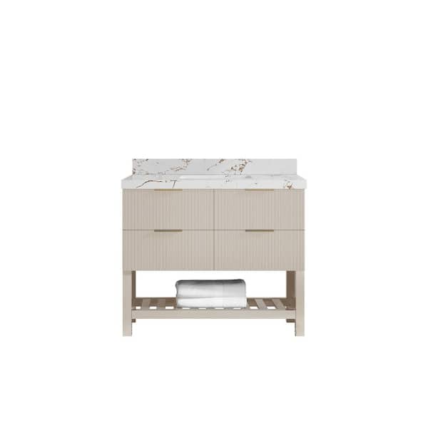 Willow Collections Catalina 42 in. Single Sink Freestanding Fine Grain Bath Vanity with Viola Brown Qt. Top Unassembled