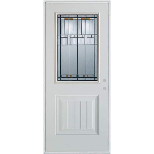 36 in. x 80 in. Architectural 1/2 Lite 1-Panel Painted White Left-Hand Inswing Steel Prehung Front Door