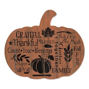 1-Piece Unframed Wood Orange and Black Fall Sentiments Pumpkin Hanging Thanksgiving Wall Decor 17.25 in. x 1 in.