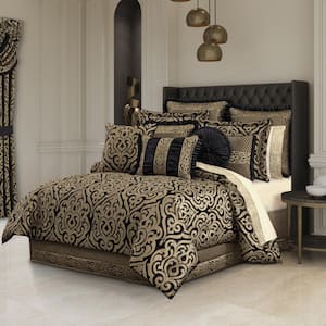 Blythe Black and Gold 4-Piece. Black Polyester King Comforter Set 96 X 110 in.
