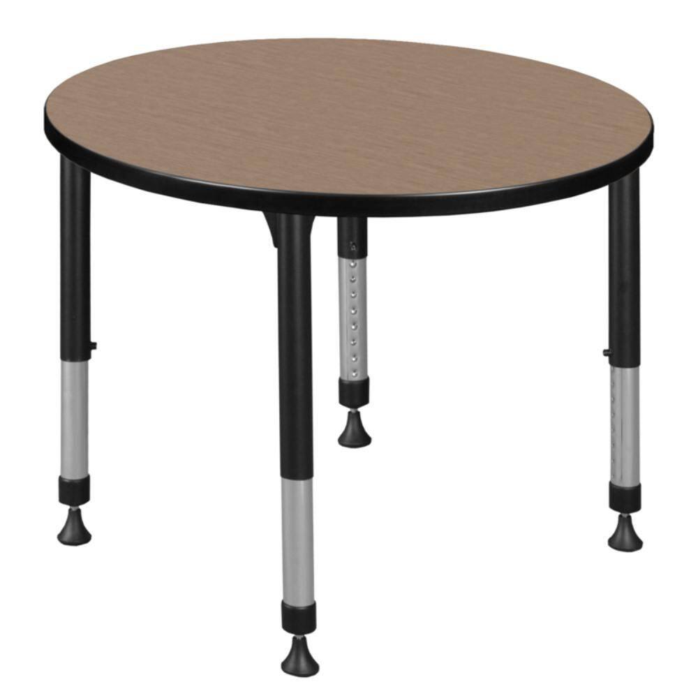 Kee 30 in. Round Noble Oak Height Adjustable Classroom Activity Table Desk with Black Base
