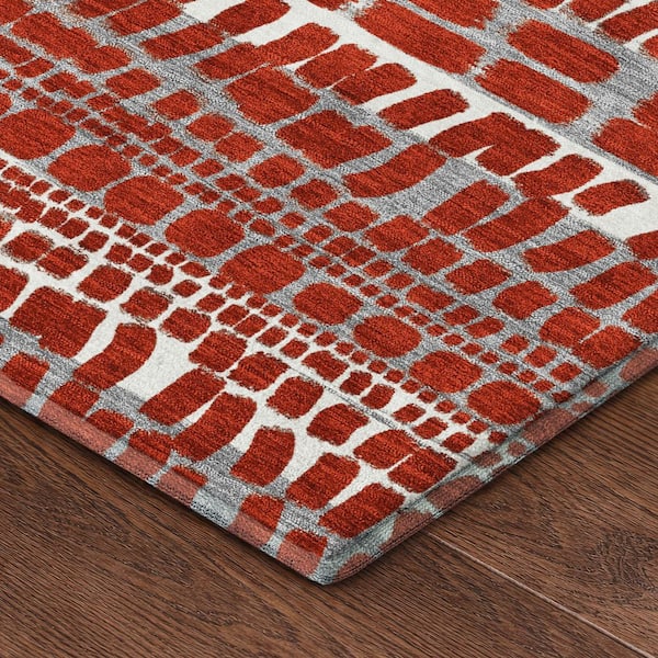 Mayfield Premium Machine Washable Abstract AMF2540 Red 5 ft. x 7 ft. 6 in. Area Rug