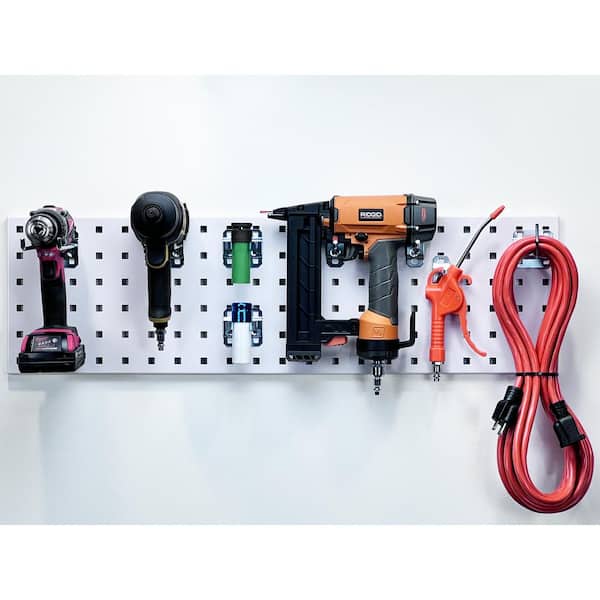 White Garden Storage Kit with (1) 31.5 in. x 9 in. Steel Square Hole Pegboard and 8-Piece LocHook Assortment