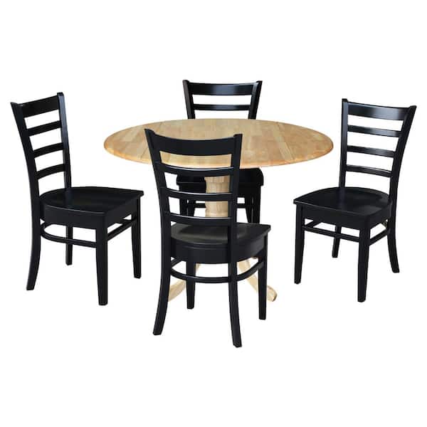 International Concepts 5-Piece 42 in. Natural and Black Dual Drop Leaf Table Set with 4-Side chairs
