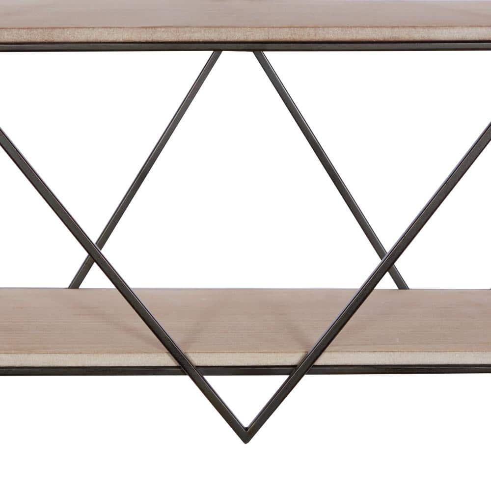Brown Wood Geometric Wall Shelf with Metal Frame