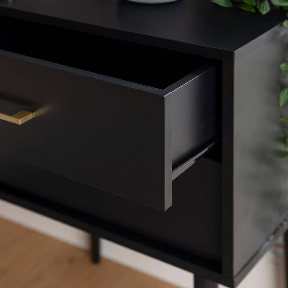Black Wood and Metal 2-Drawer Side Table with Storage