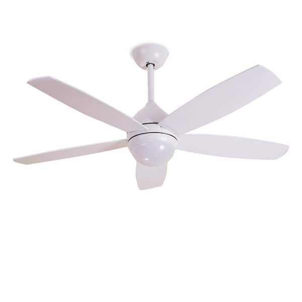PUDO 52 in. Integrated LED Indoor Metal White Lighting Ceiling Fan with 2 Downrods