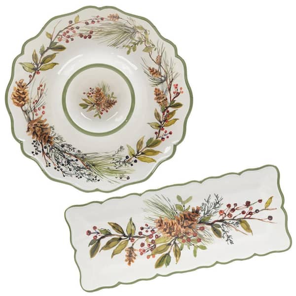 14.5 in. Multi-Colored Winters Forest Melamine Platter (Set of 2)