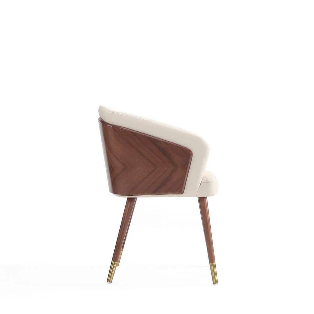 Cream Faux Leather Upholstered Arm Chair with Walnut Legs