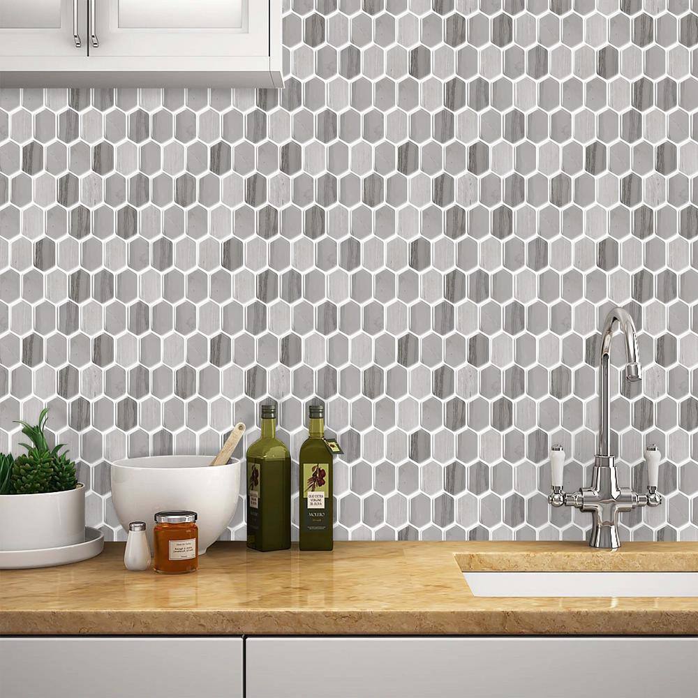 Gray and Brown Hexagonal PVC Peel and Stick Mosaic Tile