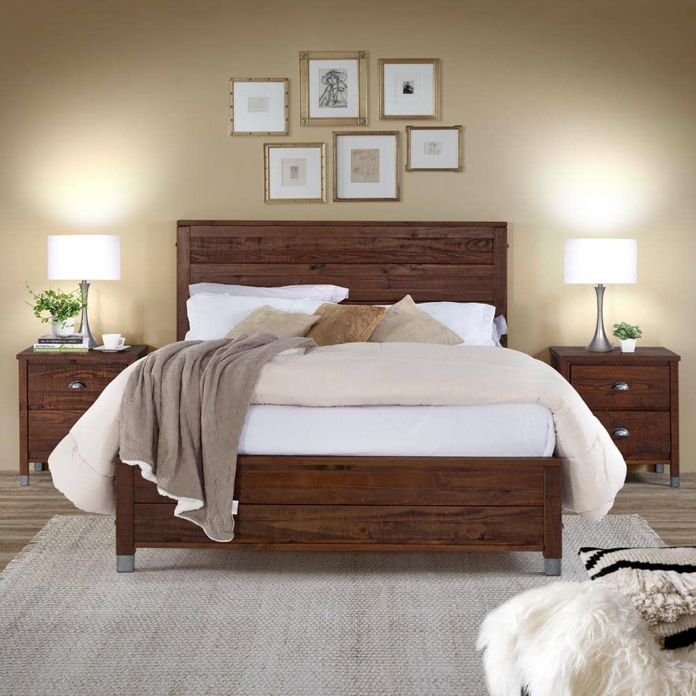 Baja Full/Double Platform Bed in Walnut with Solid Pine Wood Frame
