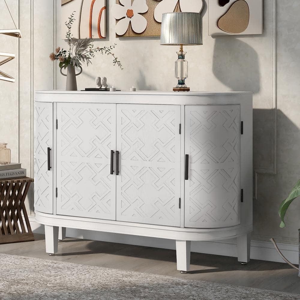 White 47.2" Wood Sideboard with Antique Pattern Doors