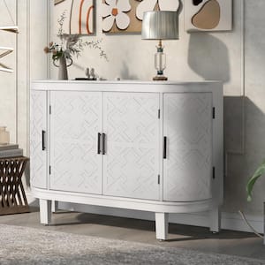 White Wood 47.2 in. Sideboard with Antique Pattern Doors, Accent Storage Cabinet(47.2 in. W x 15.2 in. D x 33.5 in. H)