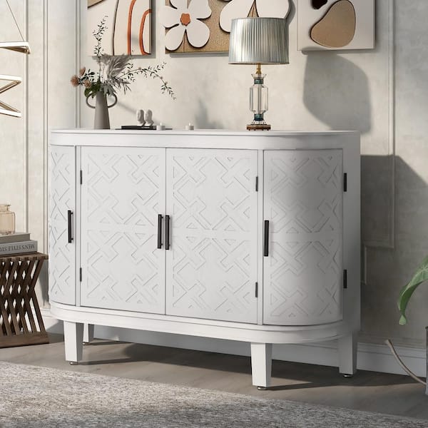 Harper & Bright Designs White Wood 47.2 in. Sideboard with Antique Pattern Doors, Accent Storage Cabinet(47.2 in. W x 15.2 in. D x 33.5 in. H)