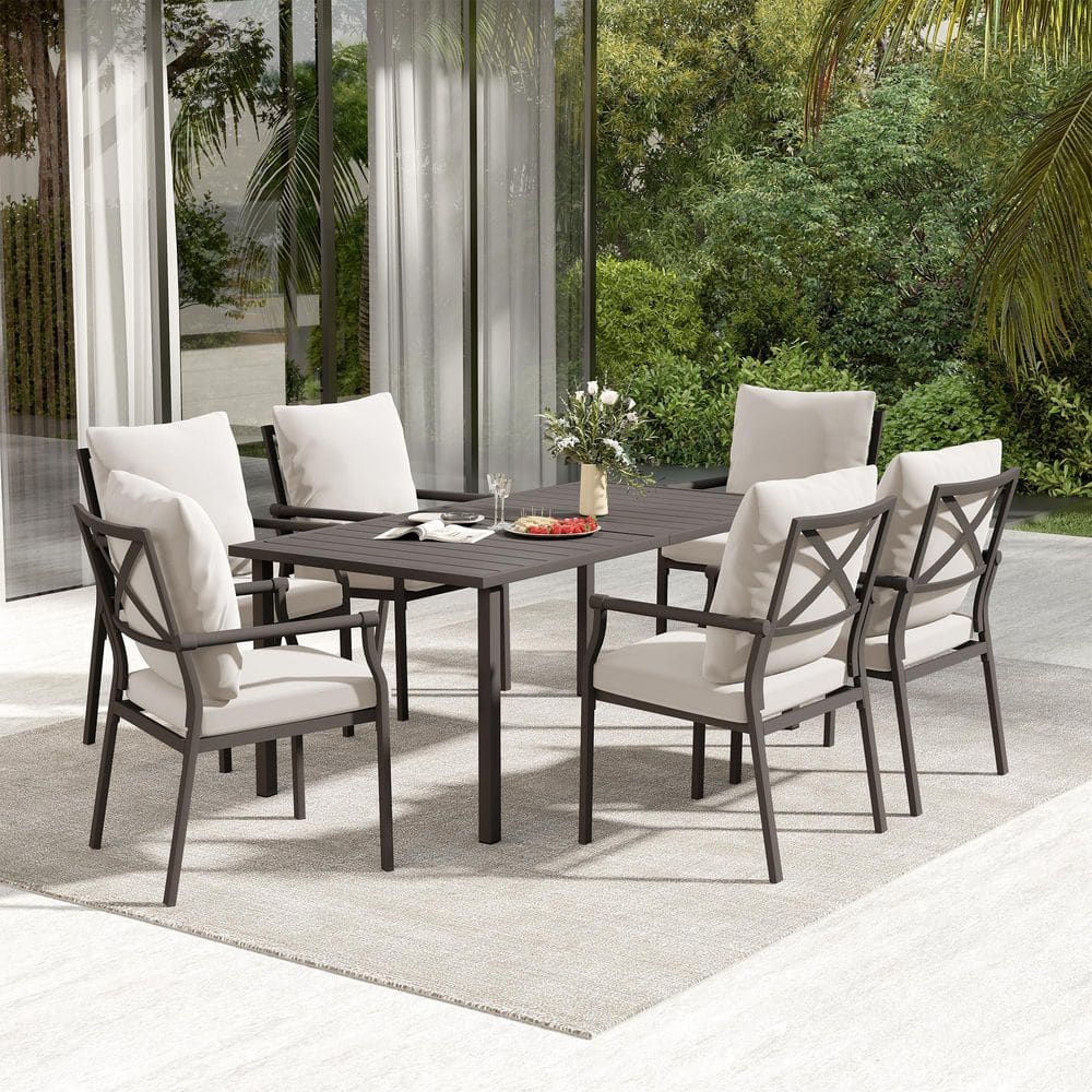 Umbra Nook 7-Piece Metal Outdoor Dining Set with Beige Cushions price history on PriceWatchPro