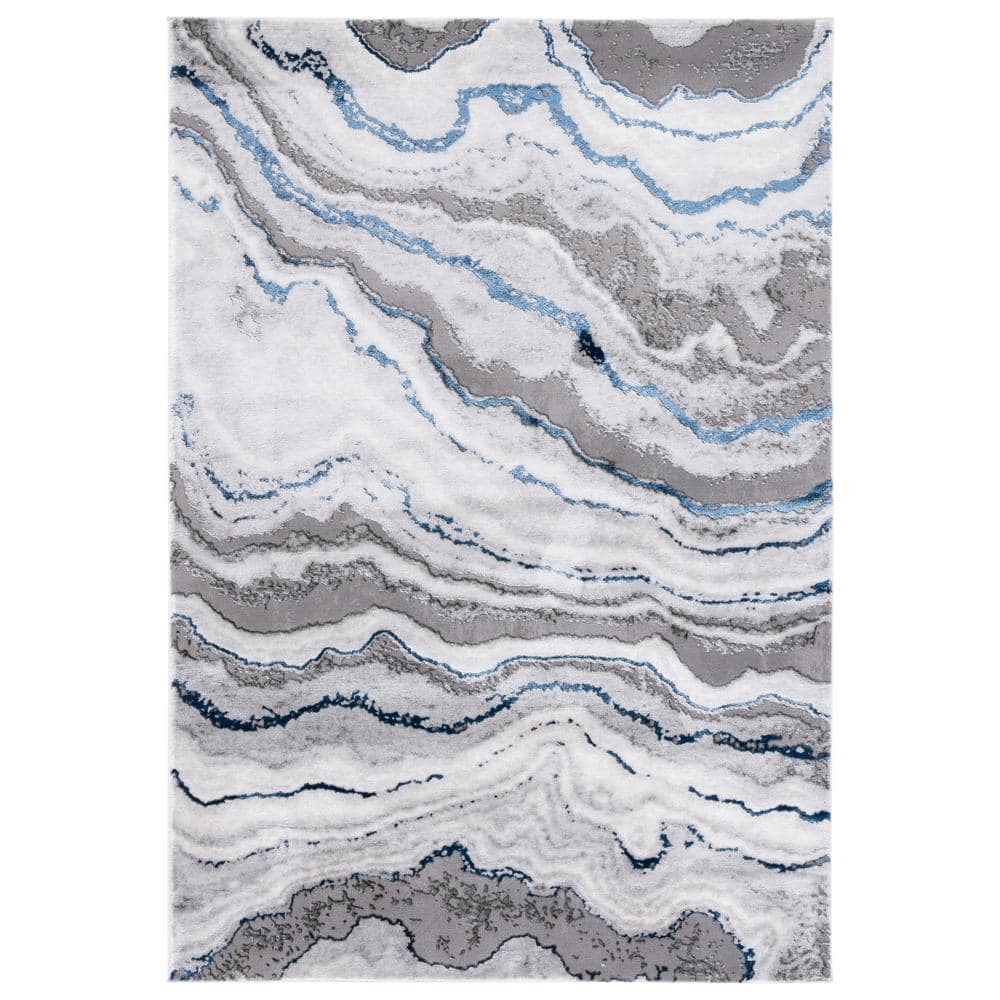 Grey and Blue Abstract Hand-knotted Rectangular Rug