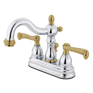 Heritage 4 in. Centerset 2-Handle Bathroom Faucet with Plastic Pop-Up in Polished Chrome/Polished Brass