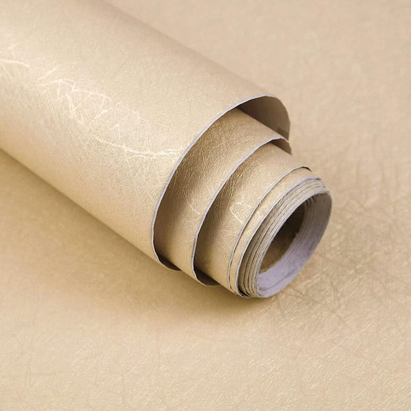 Gold Beige Silk Embossed Self-Adhesive Removable Peel and Stick Wallpaper Roll