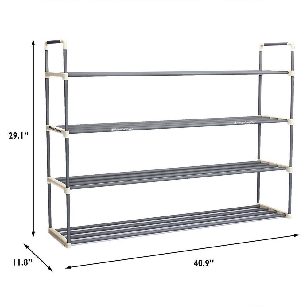 Gray 4-Tier Plastic Shoe Rack Organizer