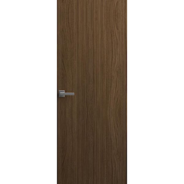30 in. x 84 in. Unassembled Right-Hand/Outswing Solid Core Walnut Flush Mount Hidden Door with Silver Hinge Finish