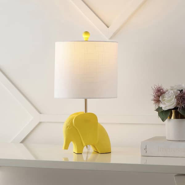 JONATHAN Y Koda 17.5 in. Eclectic Southwestern Resin/Iron Elephant LED Kids Table Lamp, Yellow