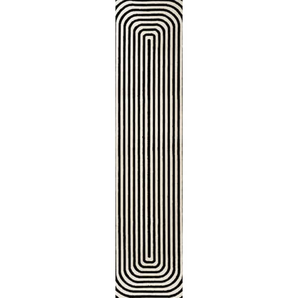 Freya Modern Scandinavian Arch Stripe Monotone High-Low Black/White 2 ft. x 8 ft. Runner Rug