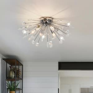 Calzada 25.6 in. 6-Light Chrome Sputnik Firework Flush Mount with Crystal Drop