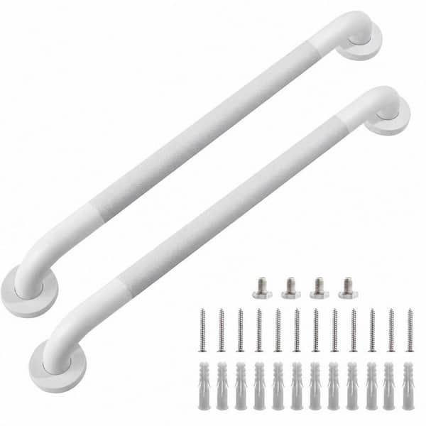 24 in. Shower Grab Bar in White, 304 Stainless Steel Anti-Slip Bathroom Grab Bar, Handicap Shower Grab Bar (2-Pack)