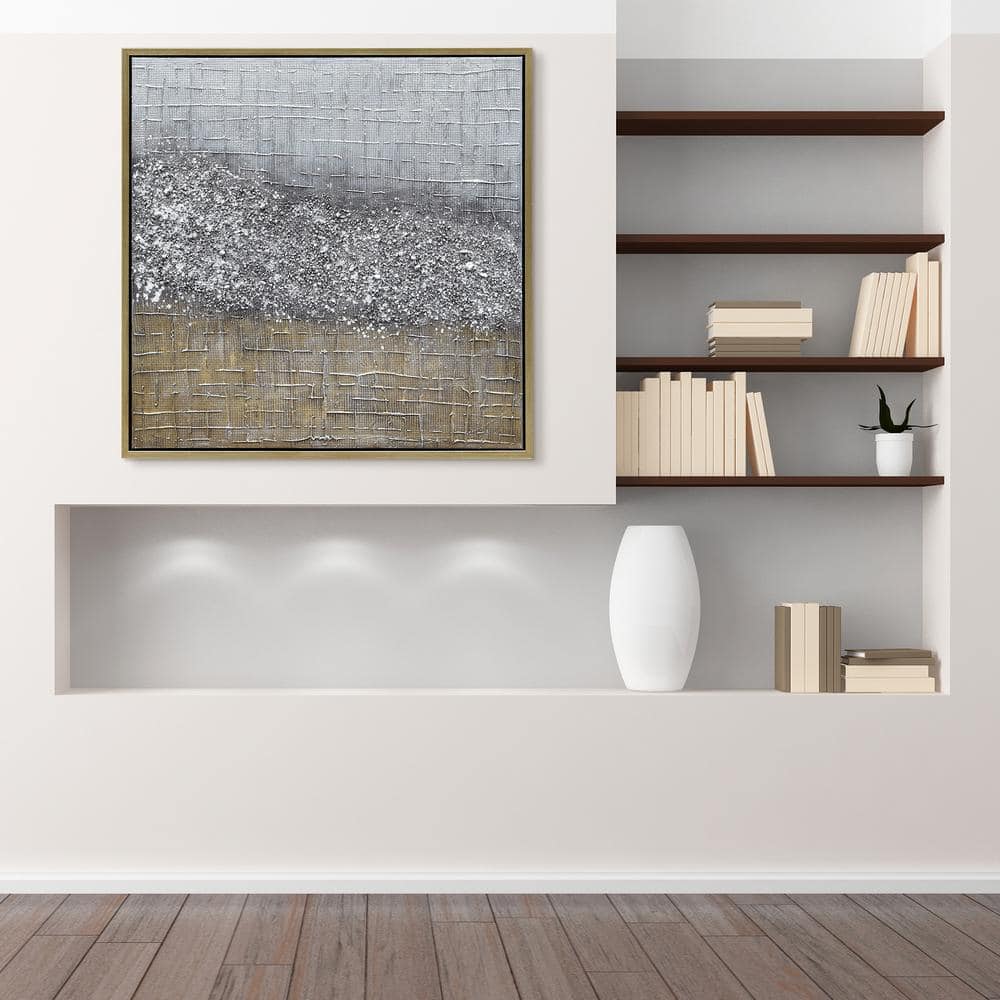 Empire Art 36" Square Textured Metallic Abstract Canvas with Gold Frame
