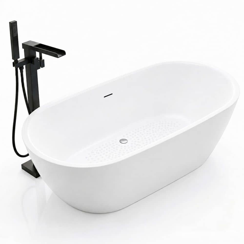 ANZZI Ami 59 in. x 30 in. Freestanding Soaking Bathtub in Glossy