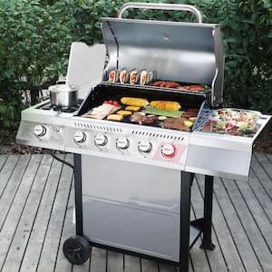 5-Burner Propane Gas Grill in Stainless Steel with Sear Burner and Side Burner
