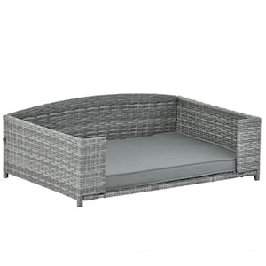 35 in. L Dark Gray Seasonal PE Wicker Outdoor Pet Patio Furniture Dog Bed Pet Bed with Cushion
