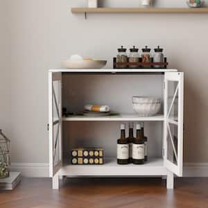 White MDF Table Top 31.5 in. W Freestanding Kitchen Pantry Organizer with Double Glass Doors