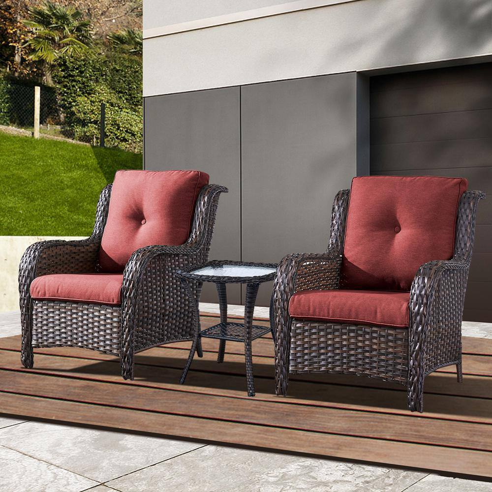 Gymojoy Carolina Brown 3-Piece Wicker Patio Conversation Set with ...