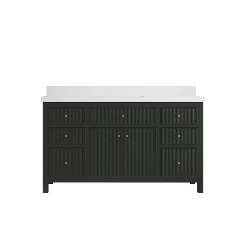 "Sonoma 60 in. W x 22 in. D x 36 in. H Single Sink Bath Vanity in Black Top with 2"" White Quartz Top" price history on PriceWatchPro