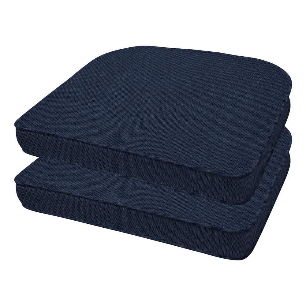 Textured Solid Indigo Blue Rounded Outdoor Seat Cushion (2-Pack)