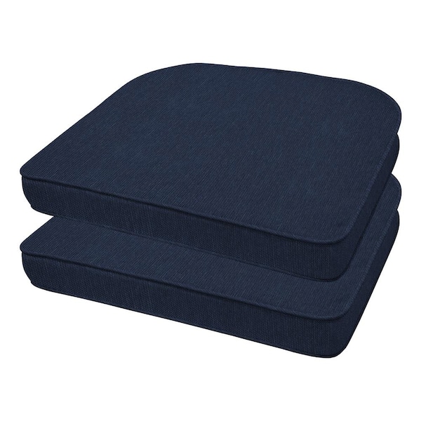 Honeycomb Textured Solid Indigo Blue Rounded Outdoor Seat Cushion (2-Pack)