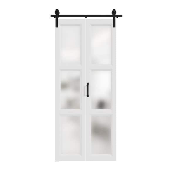 TENONER 36in x 84in White, Finished, MDF, Wood, Frosted Glass,Bi