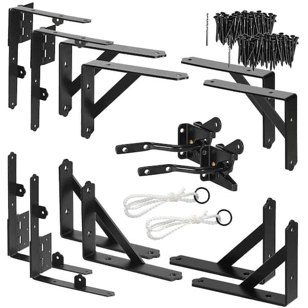 Heavy Duty No Sag Kit B Gate Corner Brace Bracket for Wooden Gate Fence with a Self-Locking Gate Latch, Black (2-Pack)